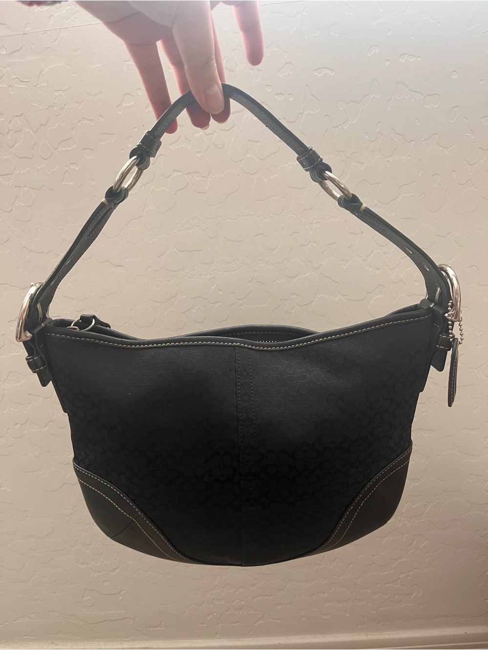 Coach Black Signature Jacquard Soho Hobo Shoulder Bag with Silver Hardware